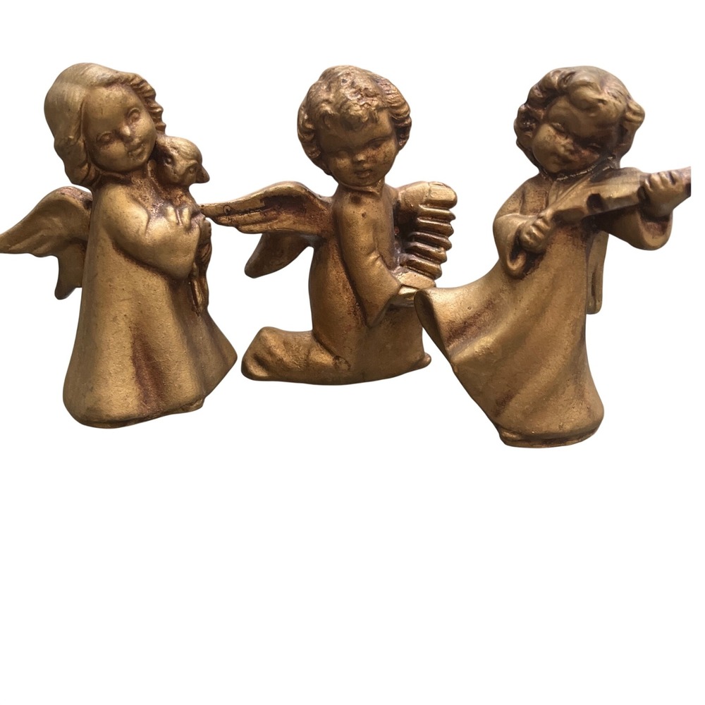 Vintage MCM Gold Cherub 3.5"Figurines Christmas Italy Hollywood Regency Set of 3